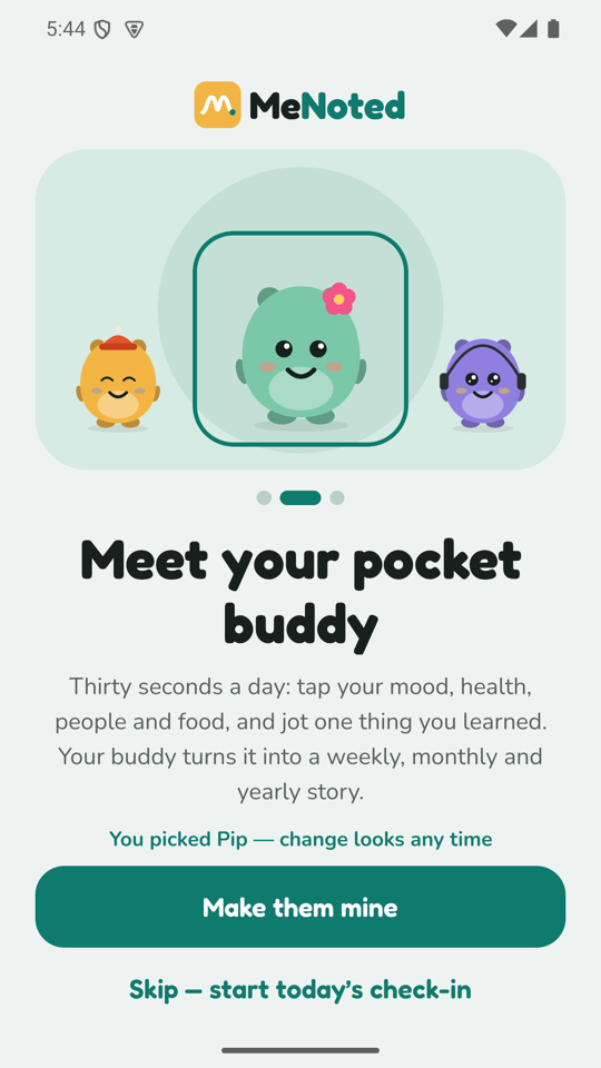 Welcome screen: meet your pocket buddy
