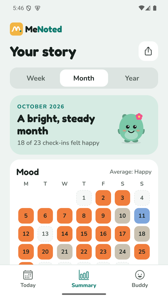 Month summary with mood calendar